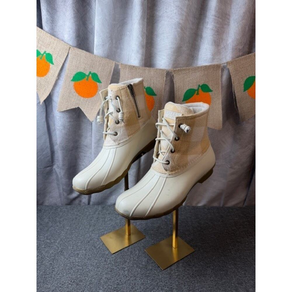 Sperry Women's Saltwater Emboss Wool Boots Waterproof White/Plaid sz 11M - Picture 2 of 10